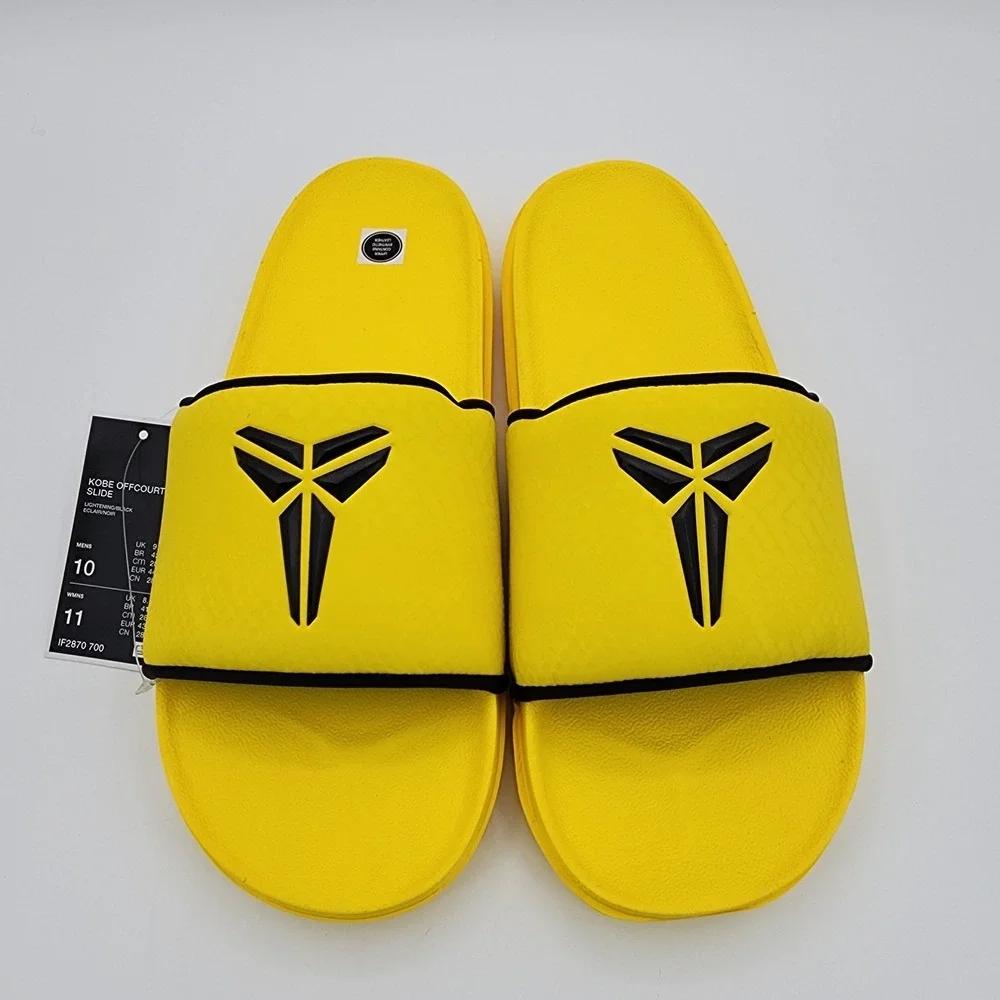 Nike Kobe Off Court Slides Mens 10 Lightning Yellow Black Mamba Logo Sandal‎ NEW